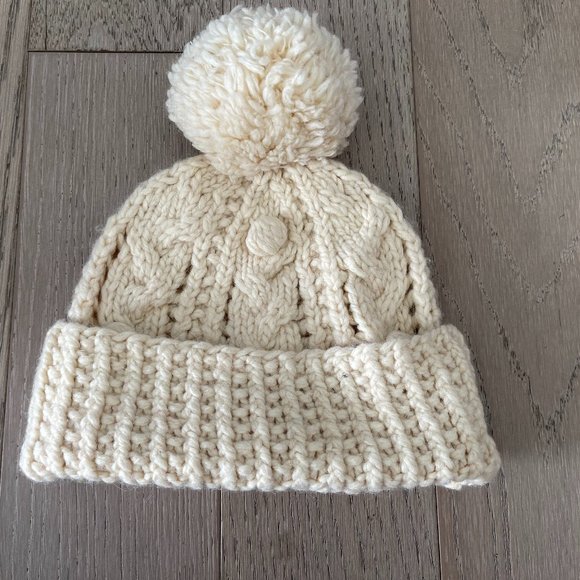 VINTAGE Abercrombie & Fitch pompom Pom Hat Beanie New Lamb wool CABLE rare